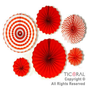 ADORNO GUIRNALDA ABANICO ROSETAS CARTULINA DISE�O ROJO KIT X 6 UNIDADES